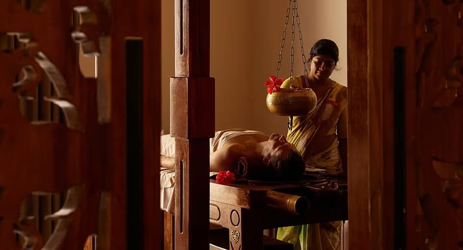 A traditional Ayurvedic wellness treatment in Sri Lanka